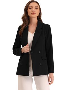 Shop Allegra K for notched lapel double breasted work formal blazer you are looking for, get more women's suits for yourelf. Order now! Free Returns! Work Formal, Formal Blazer, Order Now, Suits For Women, Double Breasted, Blazer, Black