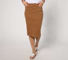 Couple this knee-length skirt with a crisp button-front for preppy-chic vibes, go full-on boho with a floaty floral blouse, or keep it streamlined with a simple tank. However you wear it, the soft-handed twill style becomes a core piece of your seasonal capsule. From Denim & Co.® Fashions. Casual Short Summer Pencil Skirt, Casual Short Pencil Skirt For Summer, Casual Short Length Pencil Skirt For Summer, Spring Daywear Relaxed Fit Pencil Skirt, Spring Relaxed Fit Pencil Skirt For Daywear, Casual Pencil Skirt For Daywear, Casual Spring Midi Pencil Skirt, Casual Pencil Skirt For Spring Workwear, Casual Pencil Skirt For Summer Workwear