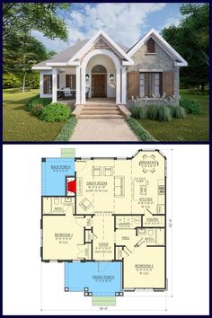 two story house plans with an open floor plan for the front and back of the house