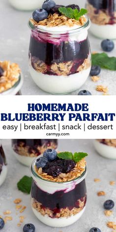 homemade blueberry parfait with yogurt and granola