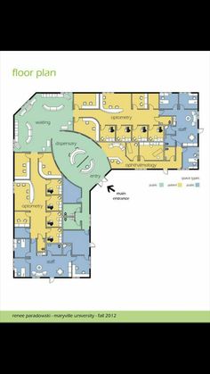 the floor plan for an office building with two floors and several different areas in it