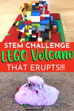 Need an energy busting activity for your active little ones at home? Try this STEM challenge right now for a DIY boredom buster that will entertain your kids for hours! Check out this DIY LEGO volcano eruption activity now.  #LEGOVolcanoEruption #KidsStemActivities #FunLEGOActivitiesForKids Volcano Activities For Kids, Lego Volcano, Lego Activities For Kids, Blocks Activities, Volcano Science Projects, Volcano For Kids, Lego Plans, Spring Stem