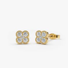 Made to Order
Gold Kt: 14K (also available in 18K)
Available Gold Color: Rose Gold, Yellow Gold, White Gold
Round Diamond: 8 pcs 2.0MM 
Round Diamond: 2 pcs 1.3MM 
Number of Stones: 10 (for the pair)
Total CTW: 0.33 Ctw (for the pair)
Diamond Color-Clarity: G Color Si Clarity Dainty Fashion, Blue Engagement Ring, Art Jewelry Design, Design Earrings, Stunning Earrings, Diamond Cluster, Diamond Color, Diamond Studs, Small Tops