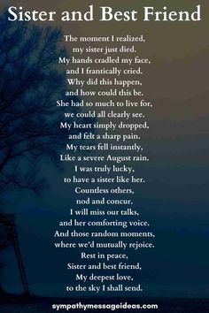 the poem for sister and best friend in front of a tree with blue sky background