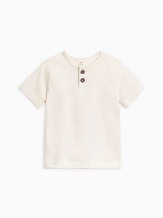 Organic Cotton Baby & Kids Reef Short Sleeve Henley | Colored Organics® White Cotton T-shirt With Henley Neckline, White Cotton Henley With Buttons, Summer Cotton Henley With Short Sleeves, Casual White Henley For Summer, Summer Cotton Henley With Buttons, White Cotton Henley For Summer, White Henley Neckline Cotton T-shirt, White Cotton Henley Neckline T-shirt, Cotton Henley T-shirt With Buttons