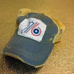 This Is A Handmade Patch On A New Soft, Mesh, Distressed Hat. Blue Pre-washed Cotton Hat, Casual Blue Hats For Rodeo, Blue Cap For Rodeo, Casual Blue Pre-washed Hat, Blue Denim Hat, One Size Fits Most, Pre-washed Blue Hats For Spring, Country Style Blue Hat, Blue Country Style Hat, Trendy Blue Hat For Rodeo