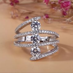 Beautiful Fashion 3 Row Zircon Wire Boho Ring Super Cute Brand New Fashion Jewelry Right Hand Rings For Women, Fancy Engagement Rings, Female Rings, White Sapphire Engagement Ring, Hand Rings, Stacker Rings, Layered Rings, Engagement Party Wedding, Trendy Ring