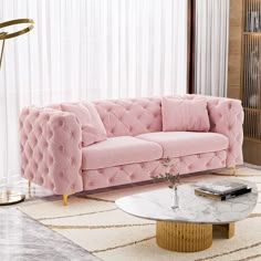 PRICES MAY VARY. 【STYLISH TUFTED BUTTON DESIGN】 This pink velvet couch features elegant tufted buttons and 4 shiny gold metal legs to catch your eye. This mid century morden sofa brings a touch of streamlined luxury to your living room, bedroom, office or lounge, offering a vintage modern aesthetic that will enhance the visual appeal of any space. 【STURDY AND STABLE】Featuring a solid wood frame and highly resilient spring coils, this pink velvet sofa provides a supportive seat that allows you to Aesthetic Collage Room, Collage Room Ideas, Pink Velvet Couch, Collage Room, Princess Couture, Pink Velvet Sofa, Wide Sofa, Modern Velvet Sofa, Velvet Chesterfield Sofa