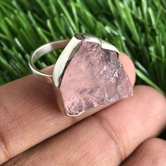 CYBER MONDAY SALE - Holiday season sale Natural Raw ROSE QUARTZ Sterling Silver 925 Ring. ROSE QUARTZ is in raw form and it has a beautiful intense vivid color. For other sizes please message with the ring size. The Ring shown in the picture is in the COLLAR setting. Another setting is in the PRONGS setting. Same Design and Setting are available in other Gemstones as shown in the last image. Ring size available in the photo is US 5 3/4 and ready to be dispatched the same day. Other sizes are mad Morganite Ring Ideal For Gift, Valentine's Day Silver Crystal Gemstone Ring, Morganite Gemstone Ring For Gift, Unique Crystal Ring As A Gift, Pink Morganite Rings For Gift, Pink Morganite Rings Perfect As Gifts, Spiritual Rings With Stone Setting As Gift, Adjustable Crystal Ring With Large Stone For Gift, Rose Quartz Crystal Ring For Promise