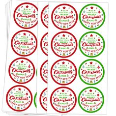 six christmas stickers with the words merry new year on them