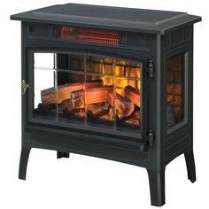 an electric stove with logs in it