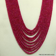 "Product Detail Stone Name :---------------------> Natural Mozambique Ruby Beads Type :-------------------------------> Natural Ruby Product Type :--------------------> Smooth Beads Shape :------------------------------> Roundel Size:----------------------------------> 1.7x2.7MM, 3.4x4.6MM Approx Quantity :---------------------------> 1. Strand. Length :-----------------------------> 16\" Inch to 22\" Inch. Weight:------------------------------> 80 Carat According to 20\" Red Hand-strung Beads For Jewelry Making, Red Rondelle Jewelry With Faceted Beads, Red Rondelle Beads Jewelry With Faceted Detail, Red Rondelle Jewelry With Large Beads, Red Rondelle Beaded Jewelry, Red Ruby Beaded Necklaces With Polished Beads, Red Ruby Round Beaded Necklaces, Red Ruby Beaded Necklace With Polished Beads, Red Large Beads For Jewelry Making