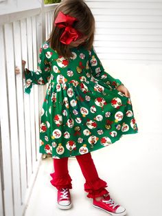 "**Ready to Ship** Green Christmas Grinch (limited edition) She'll be set for a perfect season & be extra comfortable in this ruffle sleeve dress. The dress is made from an ultra comfy milk silk material. We are offering this as a very limited edition piece. Size/length: sz 12mo: 16\" 18mo: 18\" 2: 20\" 3: 21\" 4: 22.5\" 5: 23.5\" 6: 25\" *Please note: This is an outsourced design. We do not personally sew Milk silk material. Please reference length measurements above. *Ready to ship!* Shop more Grinch Dress Womens Plus, Grinch Dress Kids, Dress For Grinchmas Woman, Christmas Dress Long, Bad Bunny Concert Outfit, Old Lady Costume, Mother Clothing, Winter Outfits For School, Girls Holiday