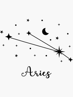 the word aris written in black ink on a white background with stars and moon