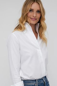 SIGNATURE: SNOW ANGEL– Sarah Alexandra Timeless White Cotton Blouse, Timeless White Workwear Tops, Timeless White Tops For Work, Timeless White Top With Spread Collar, White Dress Shirt For Office In Spring, White Long Sleeve Timeless Dress Shirt, Timeless White Tops For Workwear, White Dress Shirt For Spring Office Wear, Elegant White Dress Shirt For Spring