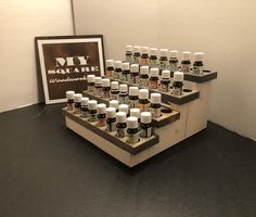 "This Essential oil storage shelf is a larger version of a very popular stadium shelf we have carried in our shop for a while. This larger version will hold 64 - 5ml and 15ml bottles. This Essential oil display shelf is 12 1/2\" wide x 12\" deep x 6\" high. We offer many different finish options. All stadium shelves are finished with a white base and stained bottle shelves The price for this shelf includes free domestic shipping withing the USA Please let us know if you have any questions." Bottle Shelves, Essential Oil Display, Essential Oils Organization, Oil Display, Oil Rack, Wood Spice Rack, Essential Oil Shelf, Essential Oil Holder, Vendor Displays