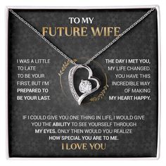 To My Future Wife - I'm Prepared To Be Your Last - Forever Love Necklace Cubic Zirconia Necklace With Center Stone For Gift, Heart Cut Cubic Zirconia Jewelry For Gifts, Diamond Cut Cubic Zirconia Jewelry Gift, Cubic Zirconia Jewelry With Diamond Cut For Gift, Personalized Diamond White Jewelry For Wedding, Personalized Diamond White Wedding Jewelry, Valentine's Day Diamond Jewelry With Center Stone, Anniversary Cubic Zirconia Necklace With Center Stone, Heart Cut Diamond Jewelry Gift