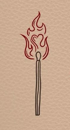 a drawing of a matchstick with fire on it's end and the word love written in red