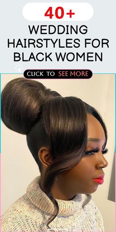 Discover a collection of sophisticated wedding hairstyles tailored for black women to enhance your bridal look. Whether you prefer sleek updos or voluminous curls, these hairstyles are ideal for highlighting your individual beauty and fashion sense on your big day. Let these gorgeous hairstyle suggestions motivate you to exude elegance and confidence as you make your way down the aisle. Updos For A Wedding Guest, Elegant Updos For Long Hair Black Women, Minimalist Hairstyles For Black Women, Up Do Black Women Wedding Hairstyles, Up Do Curly Hairstyles For Black Women, Updo Bridal Hair Black Women, Hairstyles For Wedding Guest Black Women, Bang Ponytail Hairstyles For Black Women, Wedding Hairstyles For Bridesmaids Black