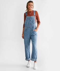 Free People Ziggy Denim Cuffed Overalls - Blue Small, Women's Powderblue 100% Cotton (Non-Stretch) - Rigid denim holds its shape and fades beautifully over time these overalls will be your go to for years to come. Finding the perfect size in these fits is all about your preference. For a bigger looser look you may want to size up or for a more fitted look order true to size. Relaxed fit overalls Faux fly Rise measures 11 1/2 Inseam measures 24 cuffed 29 uncuffed 15 bottom opening Adjustable stra