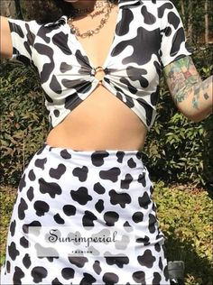 Cow Print Things, Cow Print Skirt, Cow Print Aesthetic, Cow Halloween Costume, Cow Print Stuff, Cow Aesthetic, Cow Outfits, Skirt Set Two Piece, Crop Top And Skirt