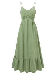 Show off your playful side with our Clementina Crochet Waist Midi Dress! This sage green-colored beauty features delicate crochet detailing at the waist for a unique and flirty twist. Perfect for any occasion, this dress will have you feeling confident and carefree. Size Guide: Model is 5’65” tall, and has a 33.6” bust, 24.1” waist, & 35.2” hips. She is wearing a S / US 4 / AU 8. This dress is true to size. Material: 100% Polyester. Feature: V-neckline. Sleeveless. Midi length. Crochet Keyhole Waist. Relax fit. Lined. Care Instructions: Machine wash / Cold hand wash Long Sleeve Backless Dress, Dirndl Outfit, Swiss Dot Dress, Bandeau Tops, 1920s Flapper Dress, Sophisticated Dress, Warm Spring, Mini Robes, Solid Color Dress