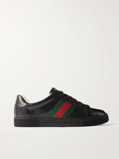 Shop GUCCI Webbing- and Leather-Trimmed Monogrammed Coated-Canvas Sneakers, Explore the latest in-season GUCCI collection today on MR PORTER Black Custom Sneakers With Logo Detail, Black Custom Lace-up Sneakers With Embroidered Logo, Black Lace-up Custom Sneakers With Embroidered Logo, Black Custom Sneakers With Embroidered Logo, Designer Gucci Sneakers With Embossed Logo, Gucci Low-top Sneakers With Logo Detail, Casual Black Custom Sneakers With Logo Detail, Casual Black Custom Sneakers With Logo, Gucci Sporty Sneakers With Logo Detail