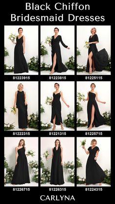 black chiffon bridesmaid dresses with high slits and thigh - high split