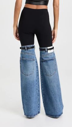 Coperni Hybrid Flare Denim Trousers | Shopbop Sporty Fitted Bottoms With Belt Loops, Spring Stretch Jeans With Belt Loops, Fitted Sporty Bottoms With Belt Loops, Sporty Stretch Denim Jeans, Trendy Fitted Bottoms With Belt Detail, Stretch Denim Pants With Belt Loops, Sporty Stretch Denim Bottoms, Sporty Mid-rise Jeans, Sporty Stretch Jeans For Spring