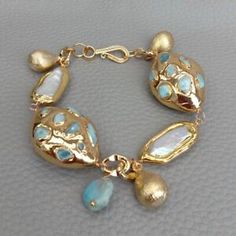 8.5" Freshwater Cultured White Biwa Pearl Blue Larimar Beaded Charm Bracelet | eBay Jewelry 2024, Statement Bracelets, Beaded Charm Bracelet, Pearl Charm Bracelet, Biwa Pearls, Bead Charm Bracelet, Fine Jewelry Bracelets, Pearl Charms, Statement Bracelet