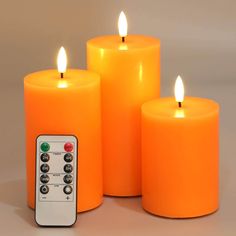 Eywamage Orange Flameless Pillar Candles with Remote, Flickering Real Wax LED Battery Candles Set of 3 Flameless Candles Wedding, Color Wheel Project, Color Wheel Projects, Ivory Pillar Candles, Led Taper Candles, Fake Candles, Battery Candles, Orange Candle, Candles Wedding