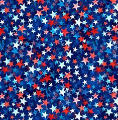 red, white and blue stars are scattered in the sky