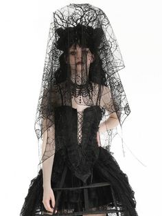 Black Gothic Dark Bridal Spider Web Pattern Mesh Veil - Devilnight.co.uk Goth Veil, Veil Outfit, Spider Web Pattern