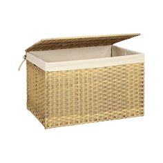 Storage Basket with Lid Rattan 29 inch FredCo Fabric Containers, Blanket Storage Basket, Wicker Storage Trunk, Calming Home, Storage Basket With Lid, Laundry Hamper With Lid, Rattan Style, Spare Bed, Basket Laundry