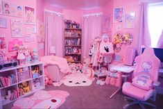 a room filled with lots of pink furniture and decor