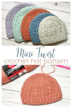 the crochet hat pattern has four different colors and is ready to be sewn