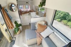 the interior of an rv is clean and ready to be used as a living room