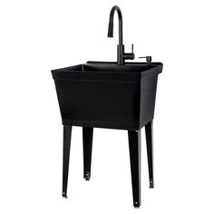 Complete  22.875 in. x 23.5 in. Black 19 Gallon Utility Sink with Black Metal Hybrid High Arc Faucet and Soap Dispenser - Super Arbor Black Utility Sink, Slop Sink, Chrome Kitchen Faucet, Deep Sink, Cleaning Buckets, Black Faucet, Pull Out Faucet, Chrome Kitchen, Under Sink Storage