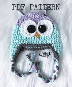 a crocheted owl hat with big eyes