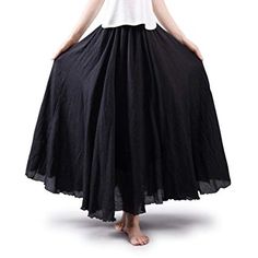 OCHENTA Women's Bohemian Elastic Waist Cotton Floor Length Skirt, Flowing Maxi Big Hem Black 105CM Mini Skirt Outfits, Skirt Chiffon, Skirt Knee Length, Gown Pattern, Maxi Skirt Dress, Maxi Shirts, Womens Maxi Skirts, Skirt Summer, Long Skirts For Women