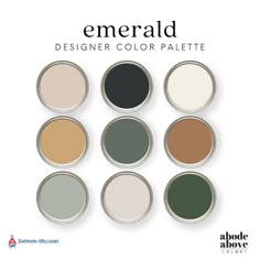 six different colors of paint in cans with the words emerald design color palette on them