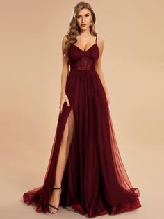 This Dress is fashionable for every occasion. the dress is made-to-order by professional tailors. You can choose from 50 colors, Regular sizes 2 to 16 and plus sizes 14w to 26W. Custom size is also available. Burgundy Corset, Tulle Evening Gown, Prom Dresses Burgundy, Maxi Dresses Formal, Tulle Balls, Chic Jumpsuit, Tulle Evening Dress, Plus Size Gowns, Gown Plus Size