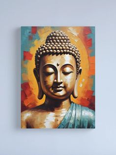 a painting of a buddha statue on a wall