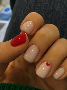 Gel Mani With Design, Gel Manicure Short Nails Valentines, Gel Nails February 2024, Short Nail Art Inspo Simple, Red And White Gel Nails Short, Best Gelish Nail Colors, Red Dip Powder Nails Valentines Day, Simple Valentines Nails 2024, Simple Valentines Gel Nails