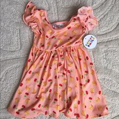 Brand New, Never Worn, Nwt Dot Dot Smile 12/24 Month Empire Style Banana And Cherry Print Dress Dds Twirly Dresses Polka Dot Summer Dresses For Playtime, Summer Polka Dot Dresses For Playtime, Polka Dot Summer Playtime Dresses, Polka Dot Summer Dress For Formal Occasions, Summer Playtime Dress With Prints, Summer Playtime Printed Dress, Cute Printed Dresses For Playtime, Cute Summer Twirl Dress For Playwear, Playful Summer Dress With Flutter Sleeves