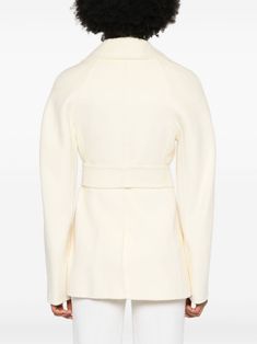 Find SPORTMAX Umano Belted Coat on Editorialist. cream white virgin wool-cashmere blend brushed effect wide notch lapels long raglan sleeves logo patch at the sleeve belt loops with self-tie fastening two side welt pockets central rear vent unlined straight hem double-breasted button fastening Chic White Wool Outerwear, Luxury Cream Wool Blazer, White Wool Outerwear For Work, Designer Cream Blazer For Work, Cream Wool Blazer For Work, Chic White Wool Blazer, Luxury Cream Blazer For Winter, Off White Outerwear For Work In Winter, Designer Tailored White Outerwear