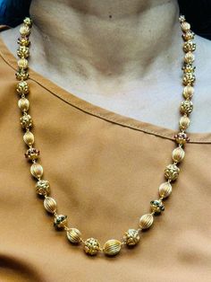 22 karat gold long necklace with beads (temple jewellery)
   - 235-GN1985 - in 36.350 Grams for USD $4,349.76 USD. 
Made in India by Totaram Jewelers Online this product is in Gold - 22 Karat BIS Hallmark 916 Gold  & is an excellent gift for Adult - Women. Ships fully insured with secured guaranteed delivery for free with your order over $250 from New Jersey USA & comes with 30 days exchange policy. Festive Yellow Gold Beaded Necklaces, 22k Gold Temple Necklace With Gold Beads, Gold Kundan Necklace With Polished Beads For Festivals, Gold Temple Necklace With Round Beads For Festivals, Festive Gold Kundan Necklace With Polished Beads, Temple Jewelry Necklace With Gold Beads, Yellow Gold Temple Necklace With Round Beads For Wedding, Gold Temple Style Long Necklace, Temple Necklace With Intricate Design And Round Beads