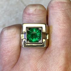 A vintage French emerald ring featuring a 2.01 carat round cut natural emerald, set in prongs inside a square bezel. The mounting is 18k white gold, with geometric cut-outs on the shoulders. This ring was handcrafted during the Retro era, circa 1940, and bears French hallmarks.
The measurements of the emerald are approximately 8.45mm x 8.50mm x 5.11mm. The measurements of this ring are approximately 14.37mm x 14.45mm.
This ring can be resized at no extra cost.
If you have any questions about the Timeless Emerald Ring With Polished Finish, Timeless Polished Emerald Ring, Timeless Rectangular Emerald Ring With Prong Setting, Timeless Rectangular Prong Set Emerald Ring, 14k Gold Emerald Cut Art Deco Ring, Formal Green Emerald Ring With Polished Finish, Vintage Green Emerald Ring Gia Certified, Timeless Green Emerald Ring With Bezel Setting, Formal Princess Cut Solitaire Emerald Ring