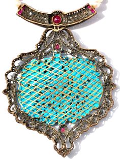 Excited to share the latest addition to my #etsy shop: Huge 14kt 22kt Peacock craved turquoise ruby diamond pearl mughal Necklace https://etsy.me/33ZCjR4 #no #victorian #hook #gold #women #ruby #black #blue #bead Ornate Jeweled Ceremonial Jewelry, Luxury Brass Jewelry With Intricate Design, Ornate Jeweled Pendant Jewelry, Luxury Jeweled Pendant Jewelry, Vintage Jeweled Ceremonial Jewelry, Antique Turquoise Gemstone Jewelry, Traditional Turquoise Jewelry With Filigree, Luxury Jewelry With Intricate Design And Round Pendant, Traditional Turquoise Filigree Jewelry