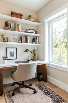 Small Office Ideas With Window, At Home Office Small Space, Office Bonus Room Ideas, Apartment Work Space, At Home Small Office, Two Monitors And Laptop Desk Setup, Creating Office Space In Living Room, Office In The Bedroom Ideas, Homeschool Room Office Combo